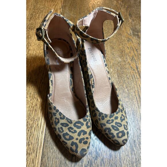 Soludos Anthropologie Gemma Animal Print Suede Leather Wood Block Heels Sz 9 - Picture 3 of 7